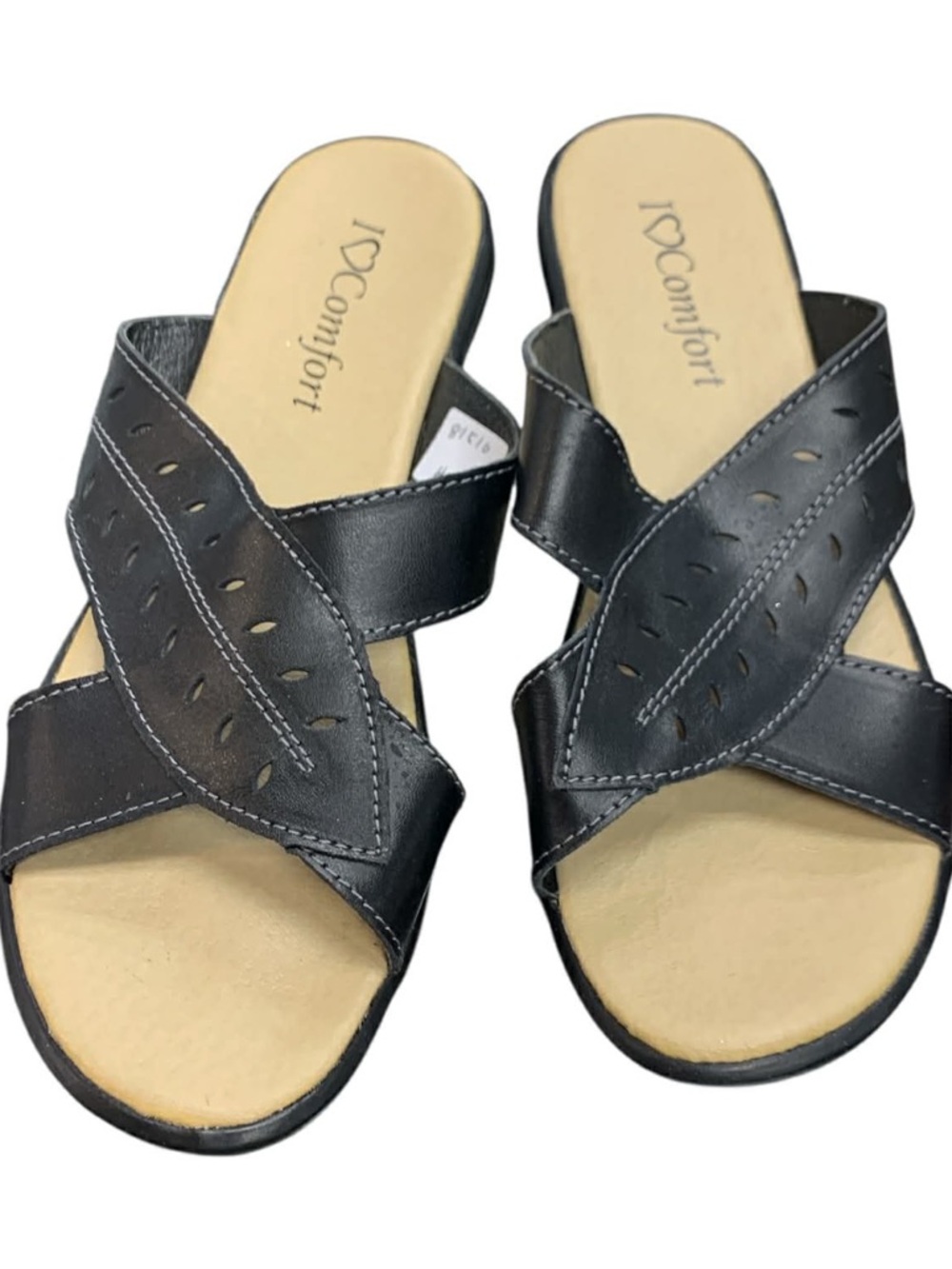 I love Comfort Women's Black Slide Sandals - Cushioned Cross-Strap S7